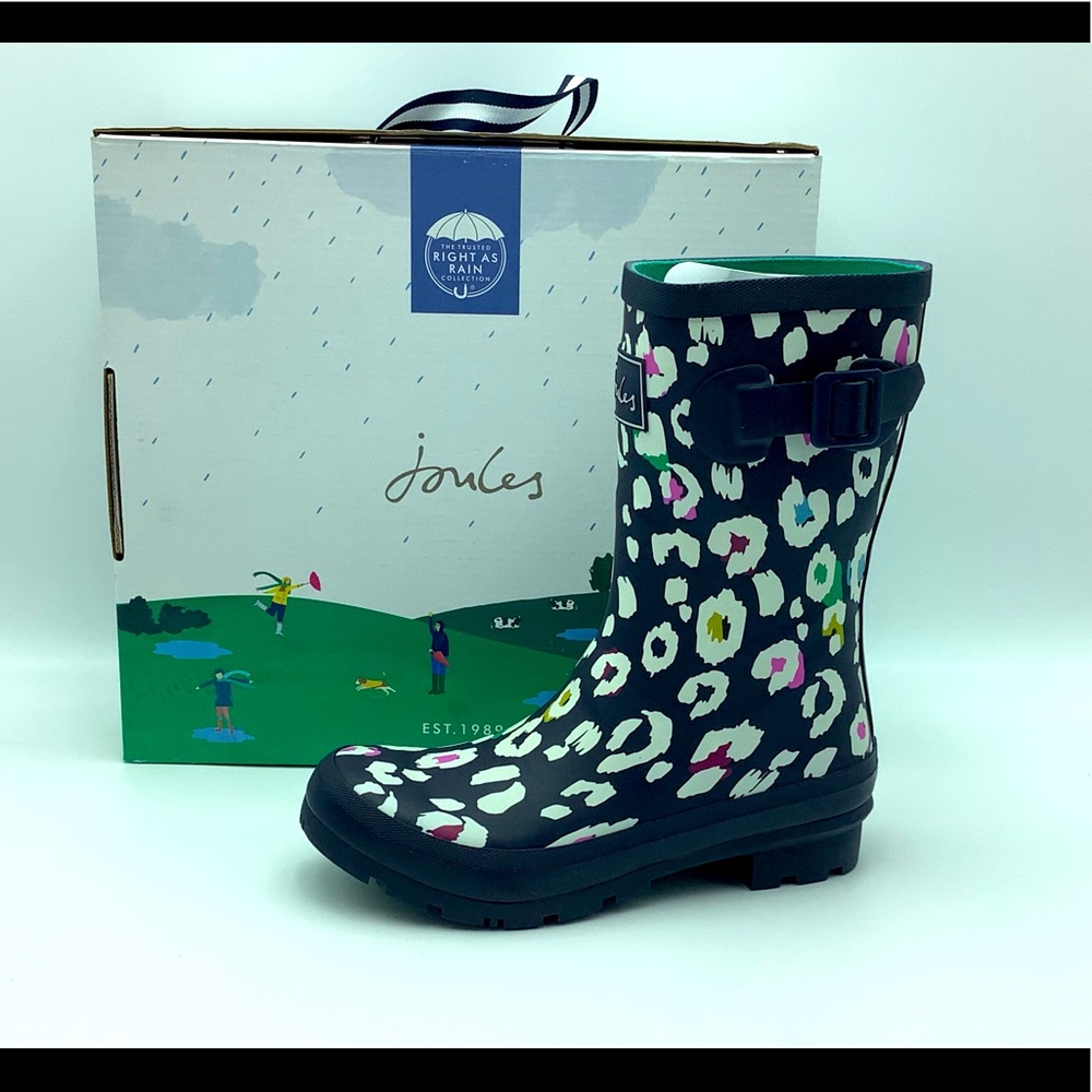 JOULES RAIN BOOTS Molly Welly NavLeopard Women’s Sz.6 BRAND NEW